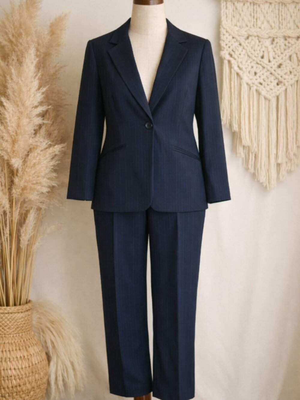 Tribeca Studio Navy Pinstripe 2pc Suit Set 12P/14P Quiet Luxury Careerwear